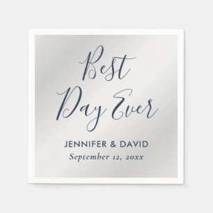 Servilleta De Papel Boda azul y plateado de la marina de escritura mod