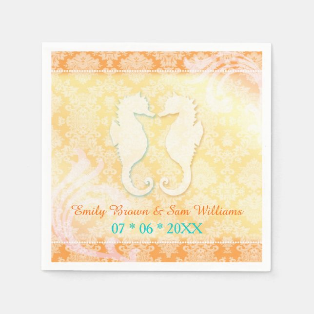 Servilleta De Papel Boda Beach Romance SeaHorse Pair (Anverso)