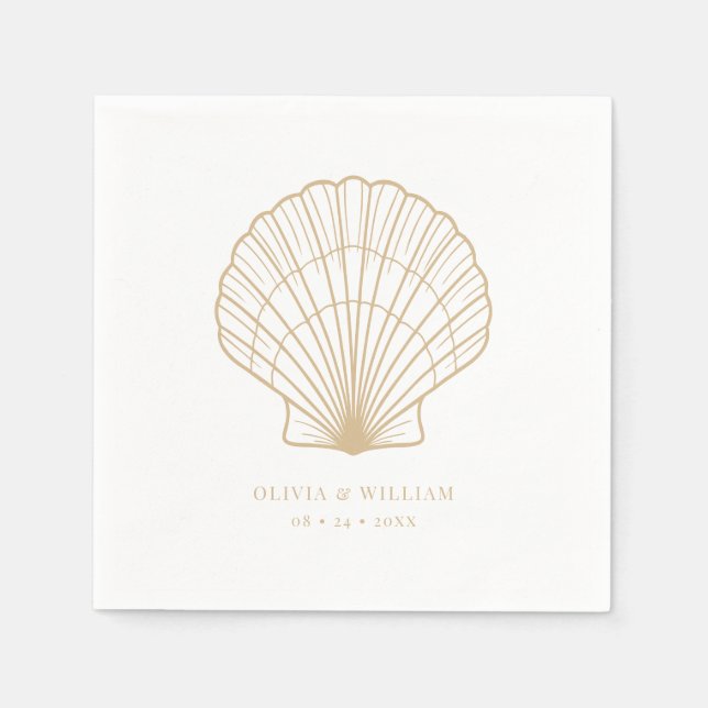 Servilleta De Papel Boda beige de arena de Seashell Beach (Anverso)