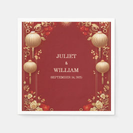 Servilleta De Papel Boda bilingüe chino floral asiático-moderno