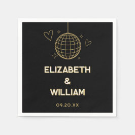 Servilleta De Papel Boda Black And Gold Retro Disco Groovy de los años