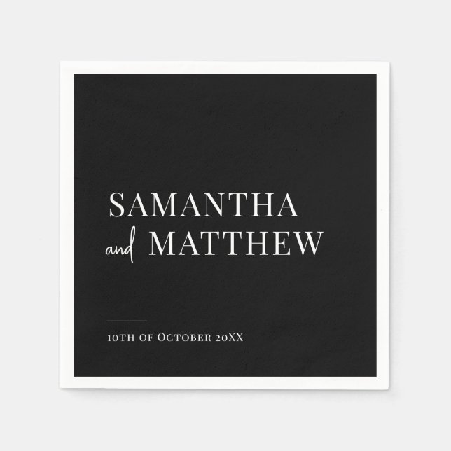 Servilleta De Papel Boda Black Modern Couple Names (Anverso)