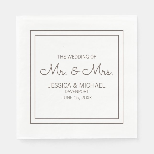 Servilleta De Papel Boda Blanca Moderno Elegante Chic (Anverso)