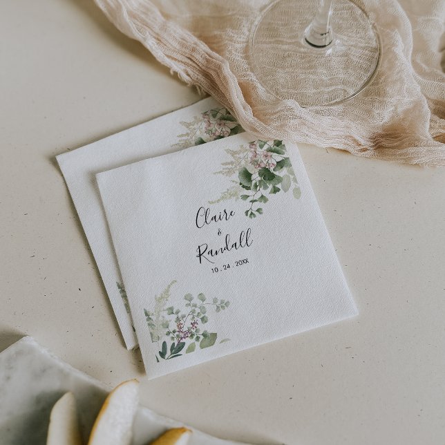 Servilleta De Papel Boda blanco de follaje verde floral de verano (Subido por el creador)