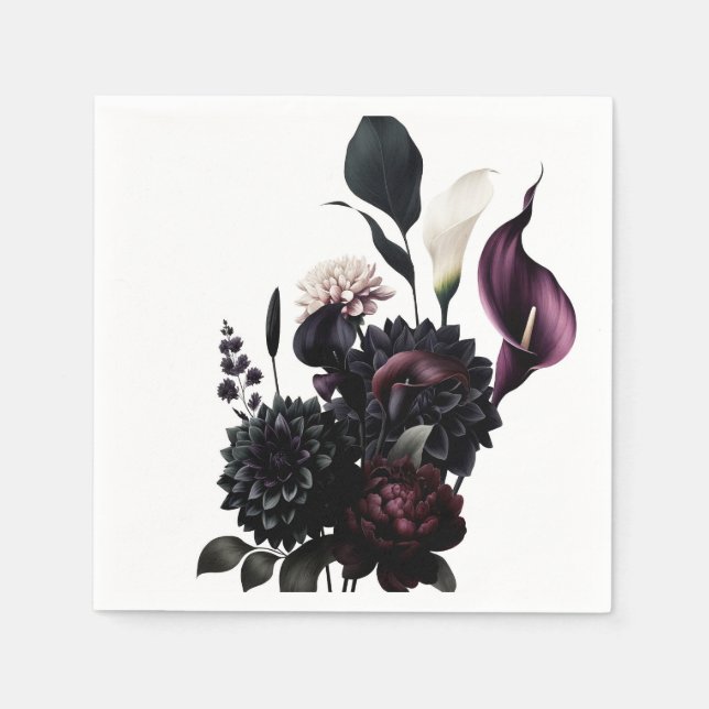 Servilleta De Papel Boda blanco floral romántico moreno oscuro (Anverso)