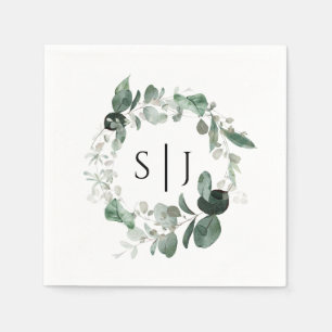 Servilleta De Papel Boda blanco moderno Monograma Napkin