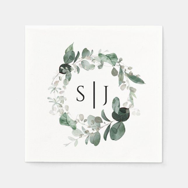 Servilleta De Papel Boda blanco moderno Monograma Napkin (Anverso)