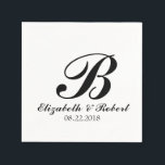 Servilleta De Papel Boda blanco negro Monograma Napkins<br><div class="desc">Toallas personalizadas de papel monograma para bodas y eventos relacionados. Personalice este elegante accesorio de boda con los nombres de la novia y del novio,  la fecha del boda,  la inicial o cualquier cosa que desee. Sencillo y elegante texto de guión negro sobre fondo blanco.</div>