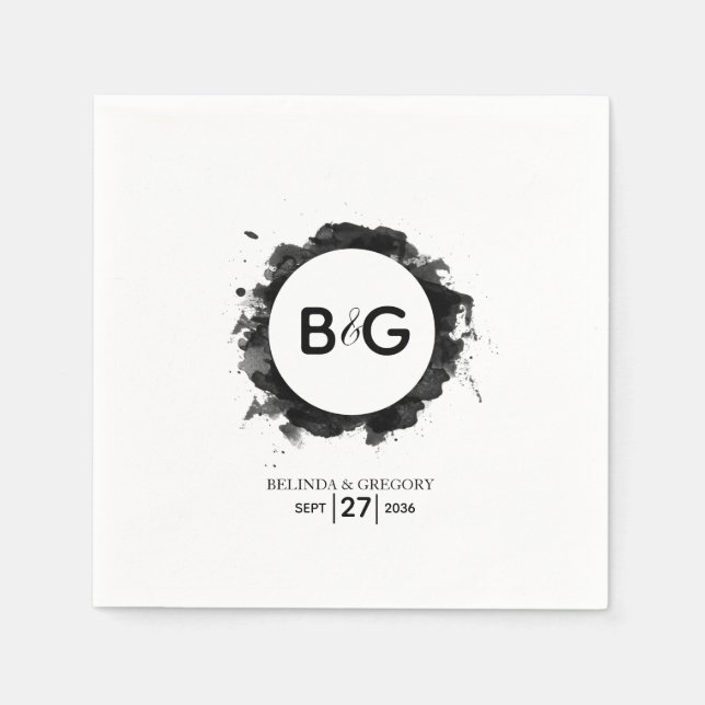 Servilleta De Papel Boda blanco negro simple (Anverso)
