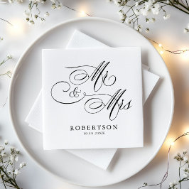 Servilleta De Papel Boda blanco y negro atemporal de caligrafía modern