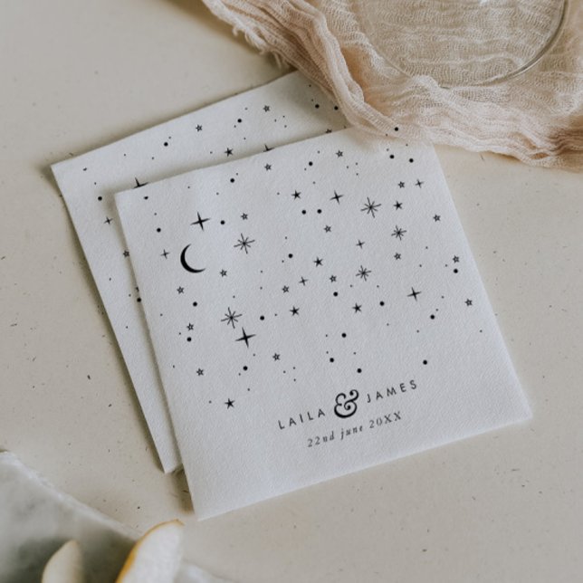 Servilleta De Papel Boda blanco y negro celestial (Zazzle Celestial Black and White Wedding Napkins)