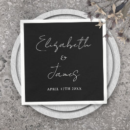 Servilleta De Papel Boda Blanco Y Negro De Guión Minimalista Moderno