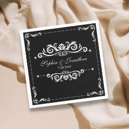 Servilleta De Papel BODA blanco y negro de la Moda de cosecha elegante