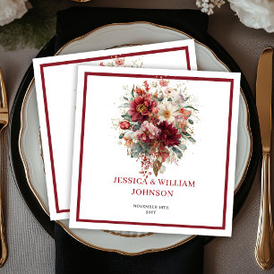 Servilleta De Papel Boda Bohemia de Otoño Floral Eucalipto Marsala