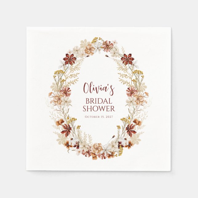 Servilleta De Papel Boda Bohemio Rústico Floral Burgundy Personalizada (Anverso)