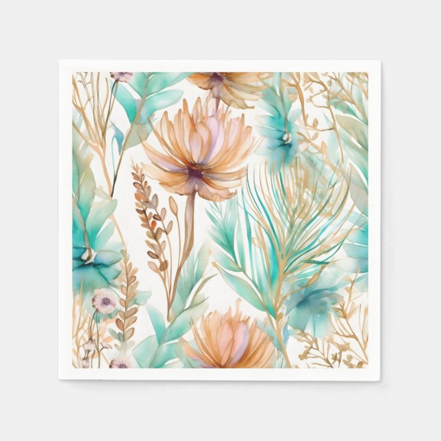Servilleta De Papel Boda Boho Beach Floral Blue Peach (Anverso)