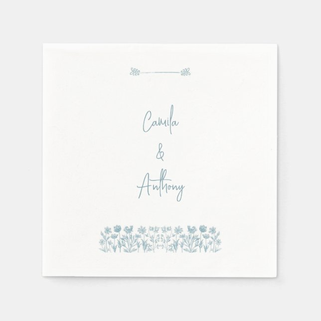 Servilleta De Papel Boda Boho Blue Wildflower (Anverso)