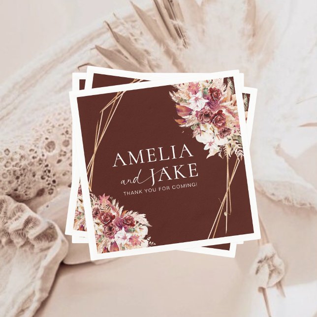 Servilleta De Papel Boda Boho Burgundy & Marco Dorado  (Subido por el creador)