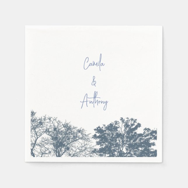 Servilleta De Papel Boda Boho de los árboles de fondo azul (Anverso)