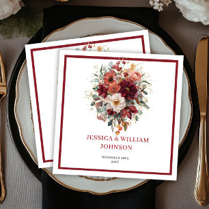 Servilleta De Papel Boda Boho de Otoño con Flores y Verdor de Borgoña