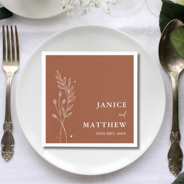 Servilleta De Papel Boda Boho de Terracota Mínima Naranja Quemada (Minimalist terracotta burnt orange boho napkins add warm elegance and elevate your table setting.)
