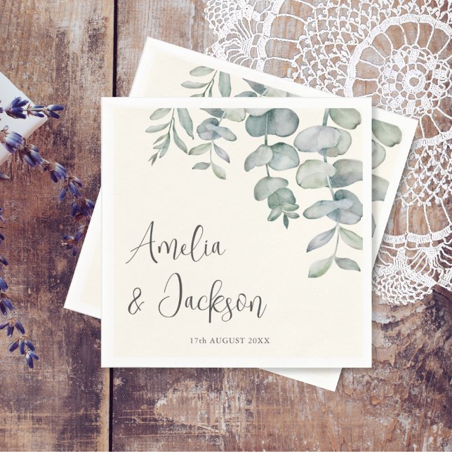 Servilleta De Papel Boda Boho Dusty Blue Eucalyptus (Subido por el creador)