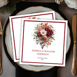 Servilleta De Papel Boda Boho Floral Otoñal Eucalipto Marsala