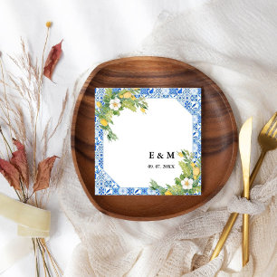 Servilleta De Papel Boda boho limón Mediterráneo azul