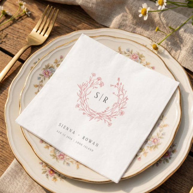 Servilleta De Papel Boda Boho Ornata Monograma Rosa Rubor (Subido por el creador)