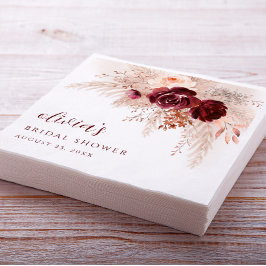 Servilleta De Papel Boda Boho Pampas Grass Rosas Regadera Nupcial