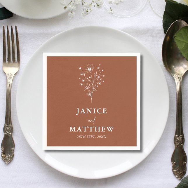 Servilleta De Papel Boda Boho Rústica de Naranja Quemada (Rustic burnt orange boho wedding napkins add warm charm and a personalized touch to tables)