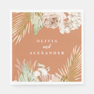 Servilleta De Papel Boda boho terracota floral tropical y palmeras