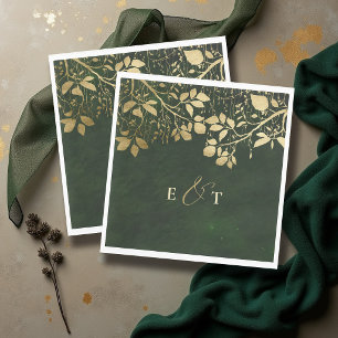Servilleta De Papel Boda Bosque Encantado Foliaje Dorado Cazador Verde