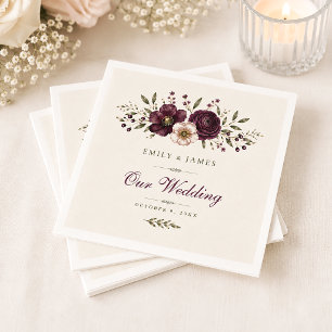 Servilleta De Papel Boda Botánica Ciruela Elegante Olivo