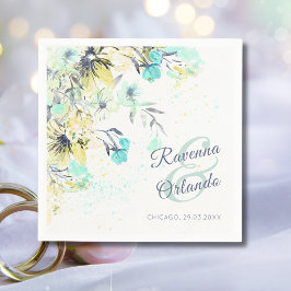 Servilleta De Papel Boda Botánica de Flor Silvestre Pastel Romance Azu