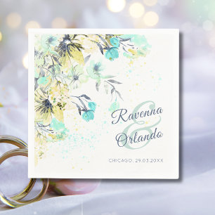 Servilleta De Papel Boda Botánica de Flor Silvestre Pastel Romance Azu