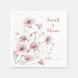 Servilleta De Papel Boda Botánica de Flor Silvestre Rosa Elegante