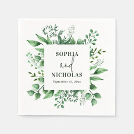 Servilleta De Papel Boda botánica de madera acuarela verdor
