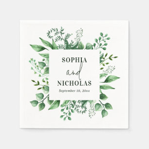 Servilleta De Papel Boda botánica de madera acuarela verdor