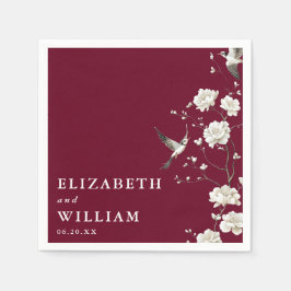 Servilleta De Papel Boda Botánica Floral de Chinoiserie Borgoña