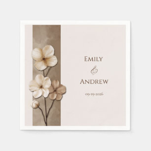 Servilleta De Papel Boda Botánica Floral Dibujada a Mano en Beige Aren