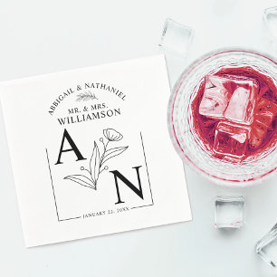 Servilleta De Papel Boda Botánica Floral en Blanco y Negro