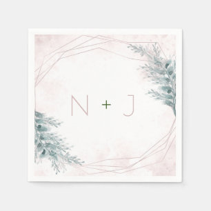 Servilleta De Papel Boda Botánica Geométrica Acuarela Rosa Rubor