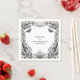 Servilleta De Papel Boda Botánica Gótica de Blanco y Negro