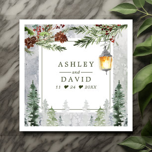 Servilleta De Papel Boda Botánica Linterna Árboles de Pino Rústicos de