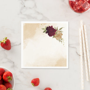 Servilleta De Papel Boda botánica marrón verde beige dorado