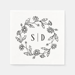 Servilleta De Papel Boda botánica negro blanco