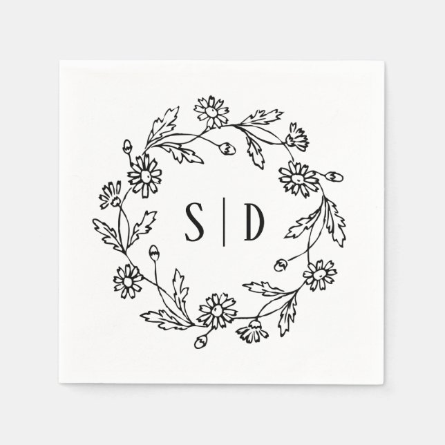 Servilleta De Papel Boda botánica negro blanco (Anverso)