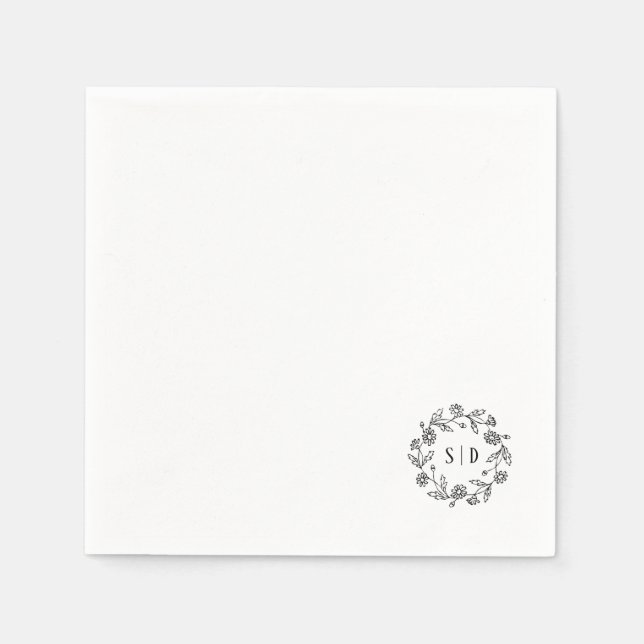 Servilleta De Papel Boda Botánica negro blanco (Anverso)