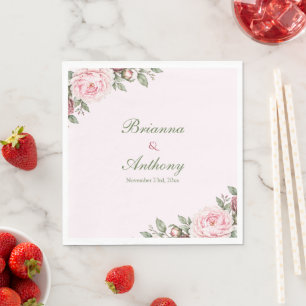 Servilleta De Papel Boda botánica romántica Dusty Rose Pink Peony